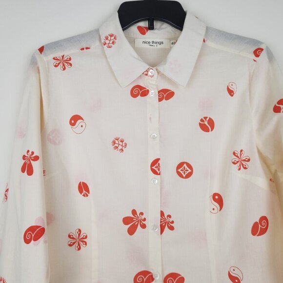Nice Things Paloma S. Size 8 Long Sleeve Button Front Collared Women's Top Shirt - Picture 3 of 8